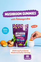 Mushroom Gummies 2500mg 80 vegan with Lion's Mane Ashwaghanda